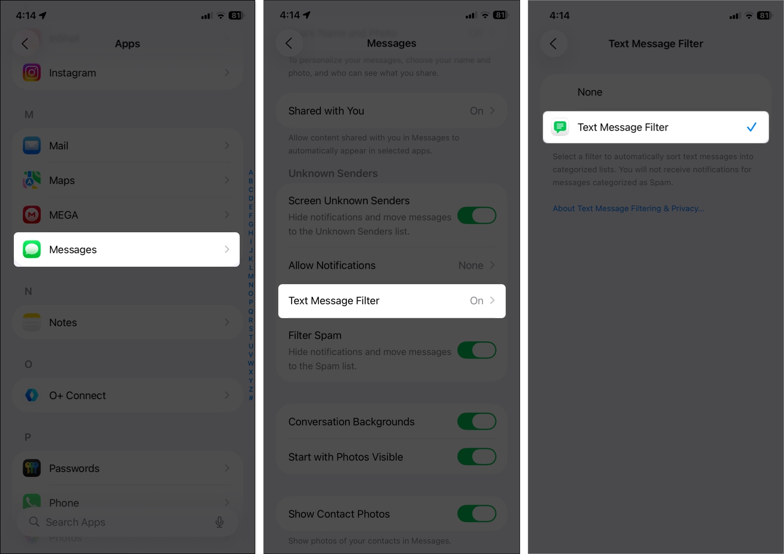 Filter unknown senders on messages