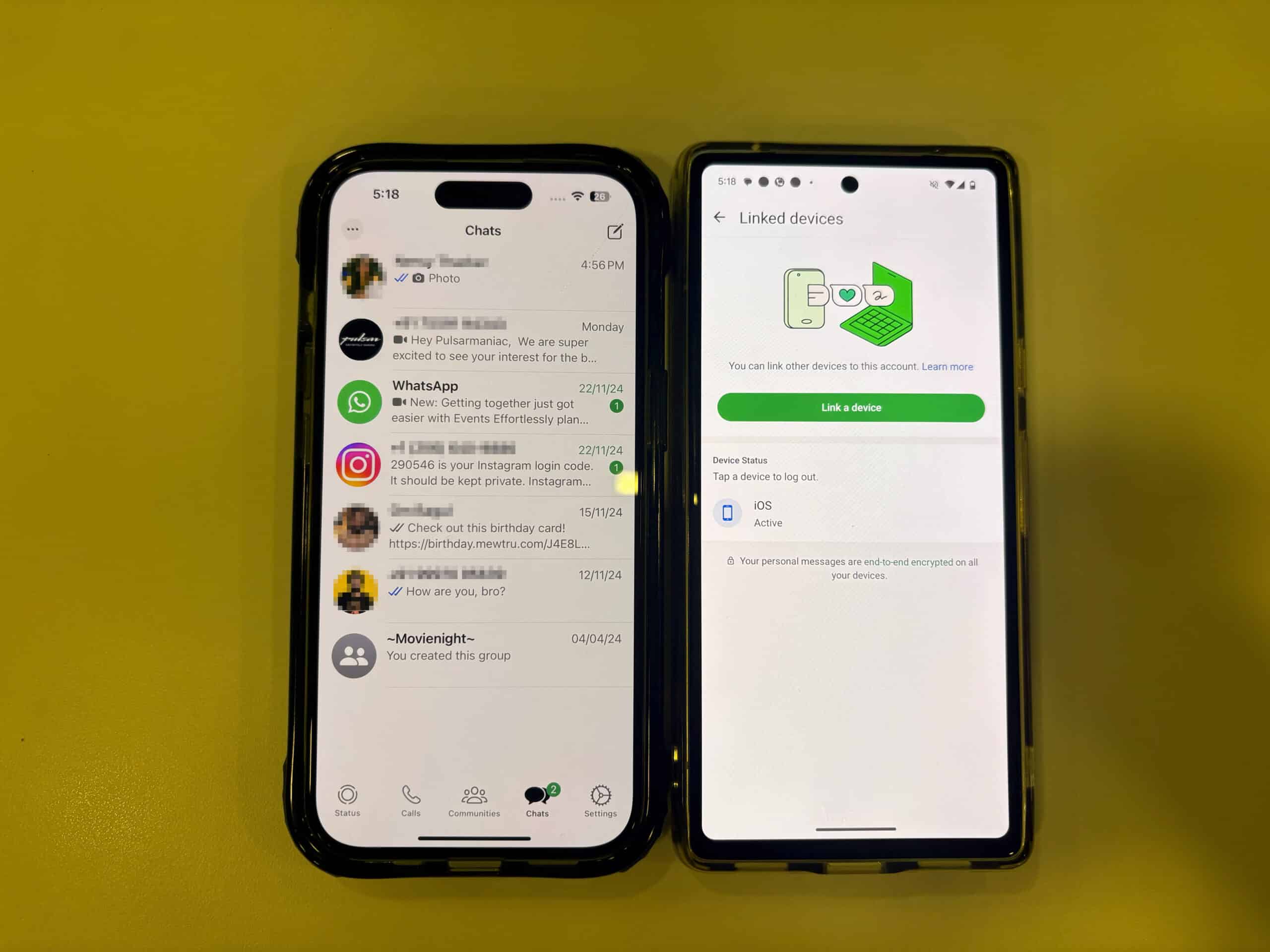 Checking linked devices on an Android.