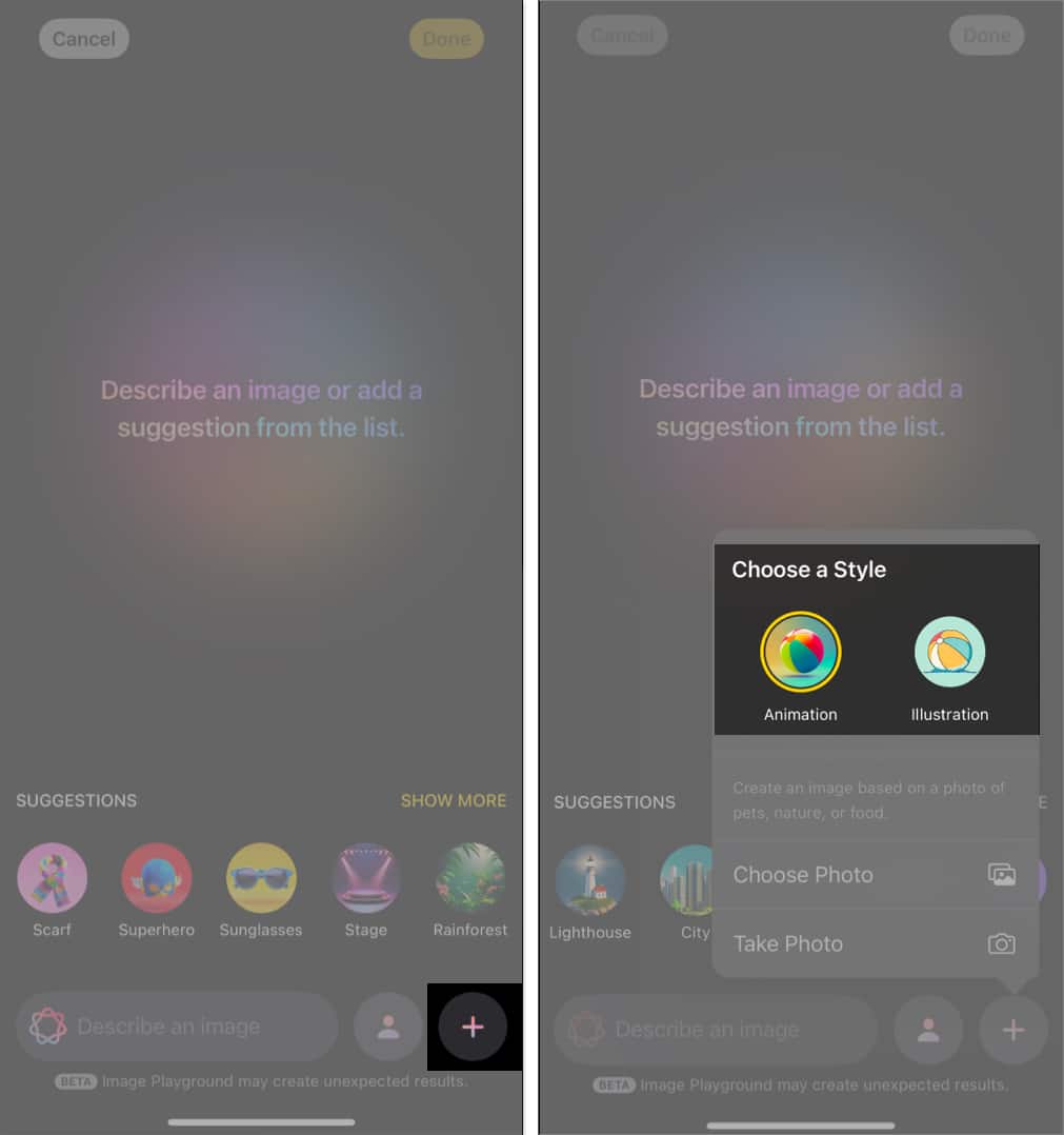 Choosing an image style in the Image Playground app.