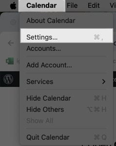 Accessing Calendar app settings on a Mac.