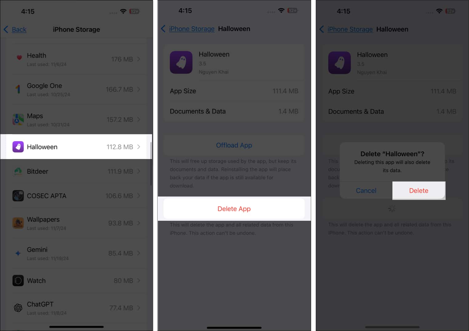 Delete App from iPhone Storage settings on iPhone.