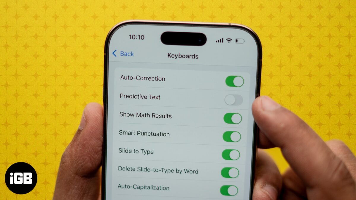 Predictive text option toggled off in the iphone settings app