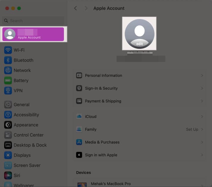 macOS System Settings app.