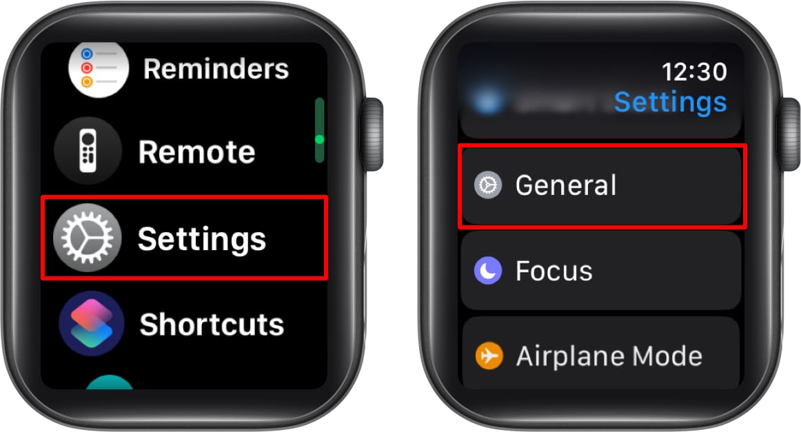 Open General settings on Apple Watch.
