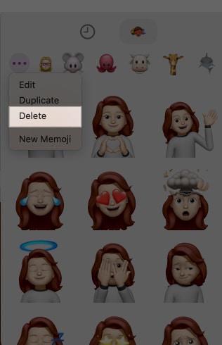 Delete option in Messages to delete a Memoji.