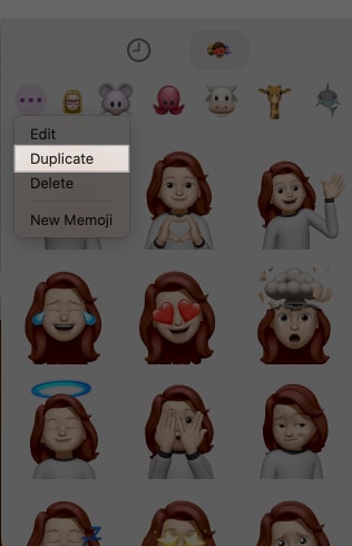Duplicate option in Messages to duplicate a Memoji.
