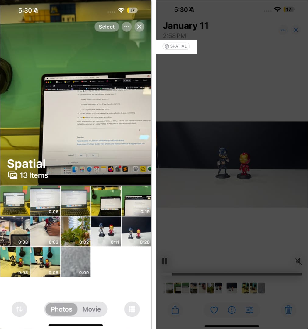 Spatial video on iPhone Photos app.