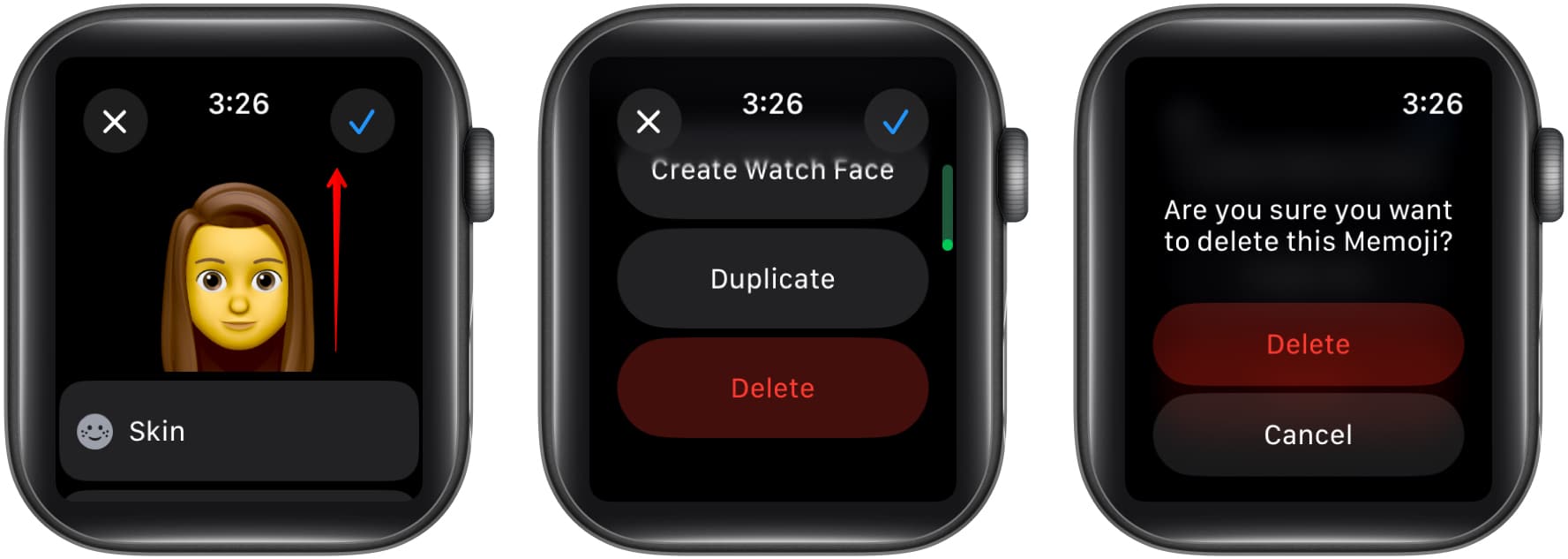 Deleting a Memoji on an Apple Watch.