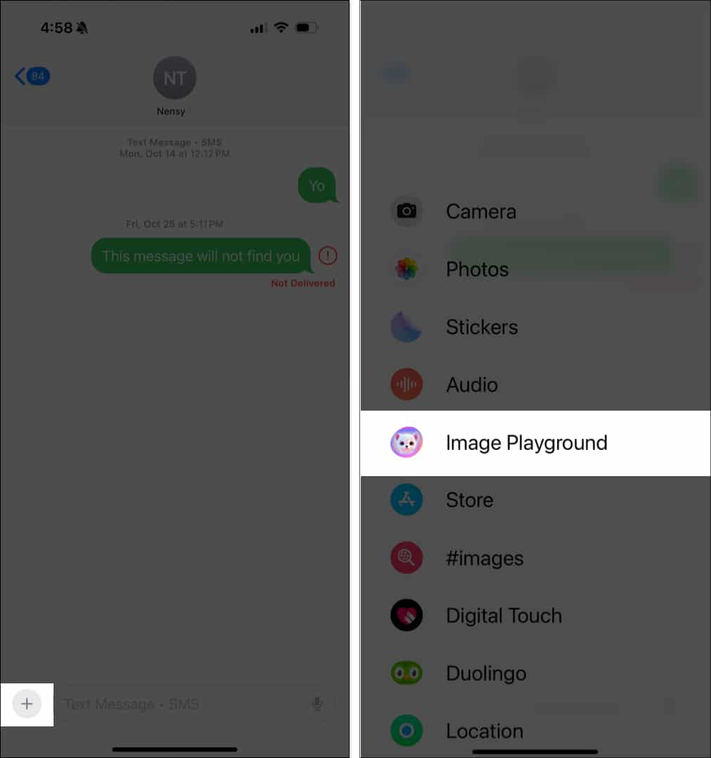 Image Playground option in the Messages app on an iPhone.