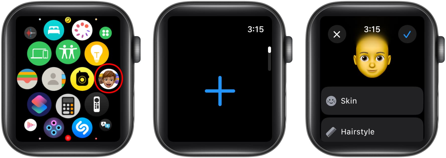 Creating a new Memoji on an Apple Watch.