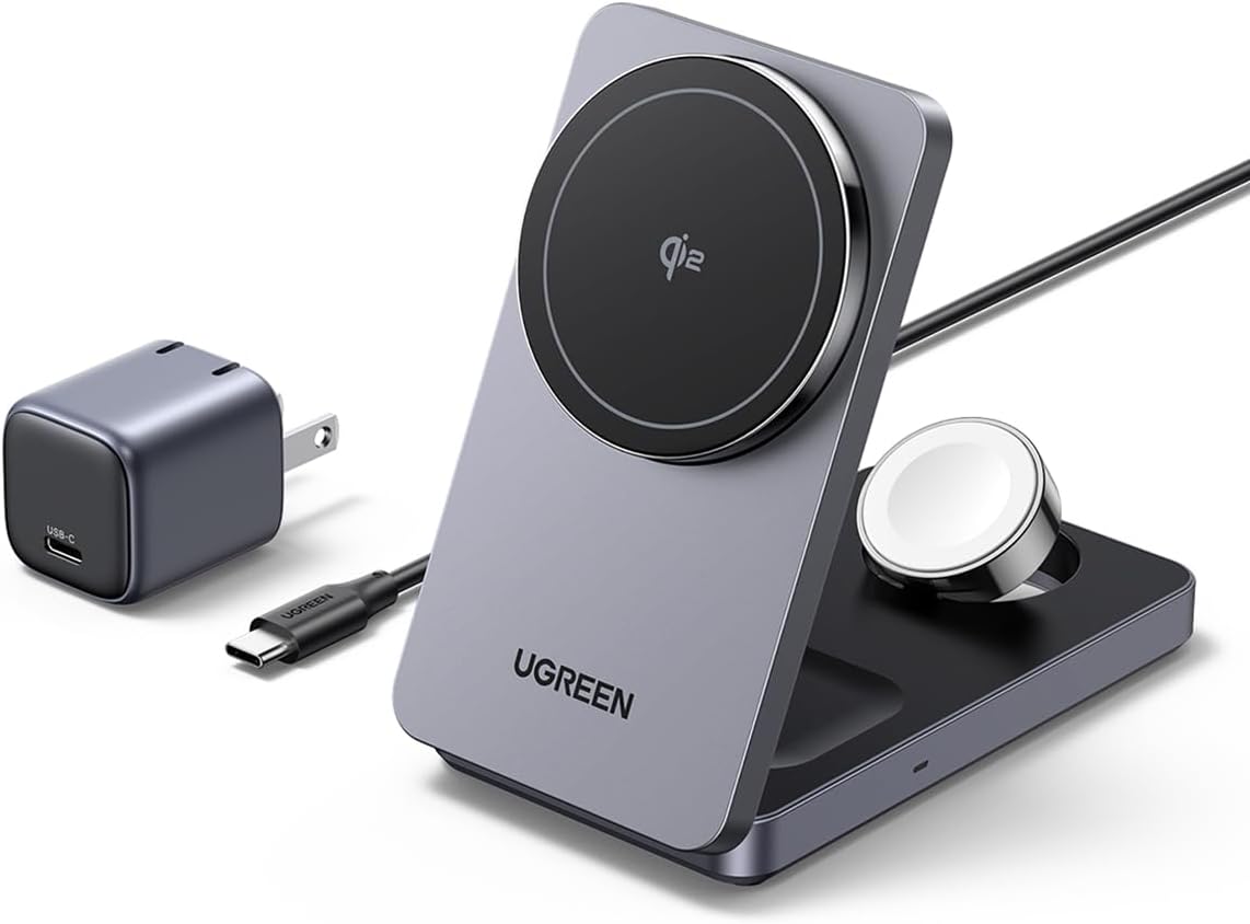 UGREEN MagFlow Qi2 3-in-1 Foldable Charger Stand