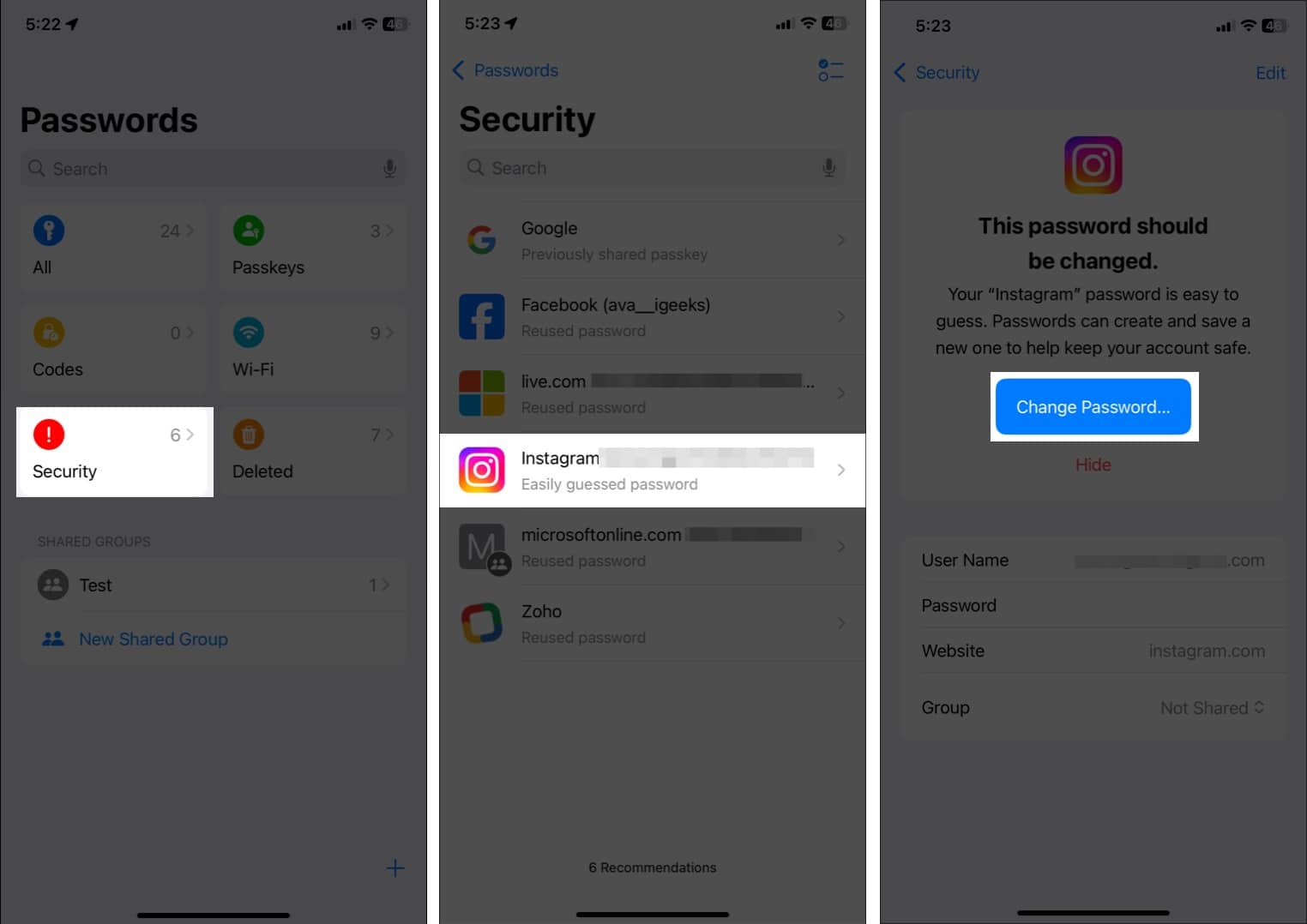View compromised and weak passwords on iPhone.