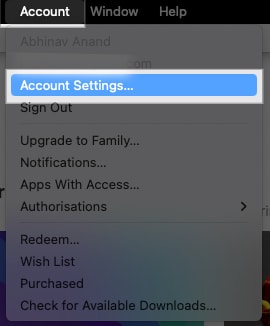 Accessing Apple Music Account Settings page on a Mac.