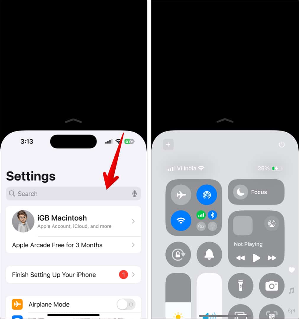 Accessing Control Center while Reachability is enabled on iPhone.