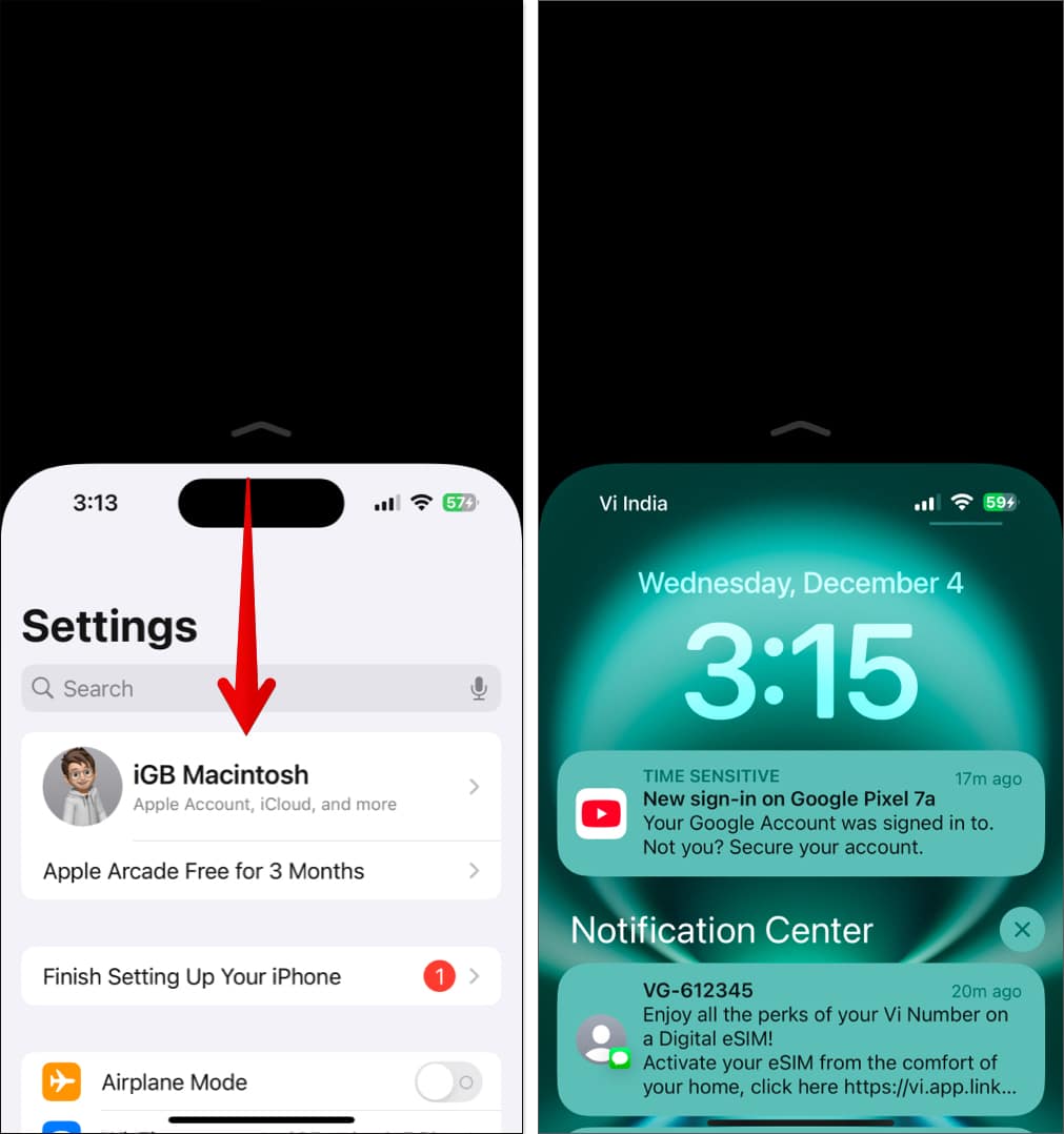 Accessing Notification Center in Reachability mode on iPhone.