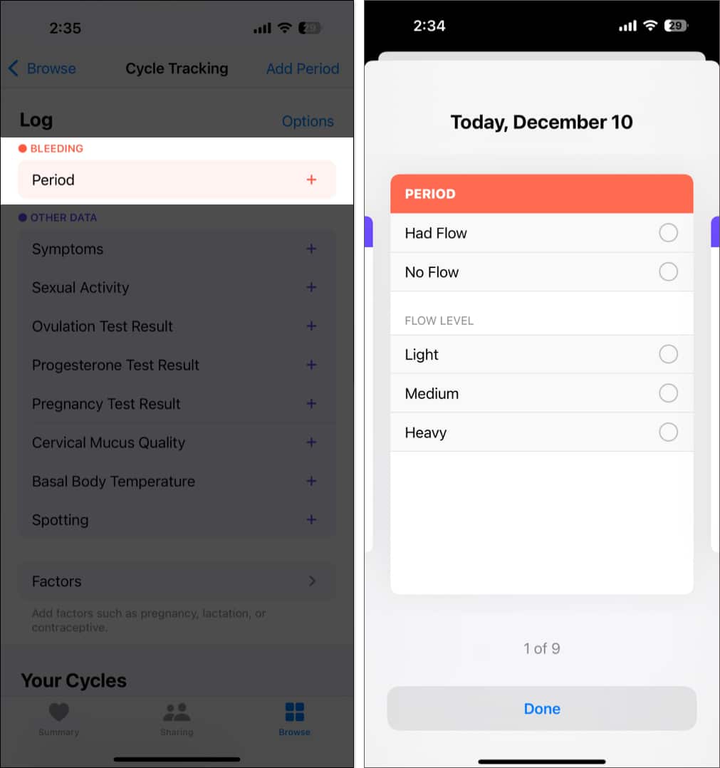 Adding period flow level in the Health app.