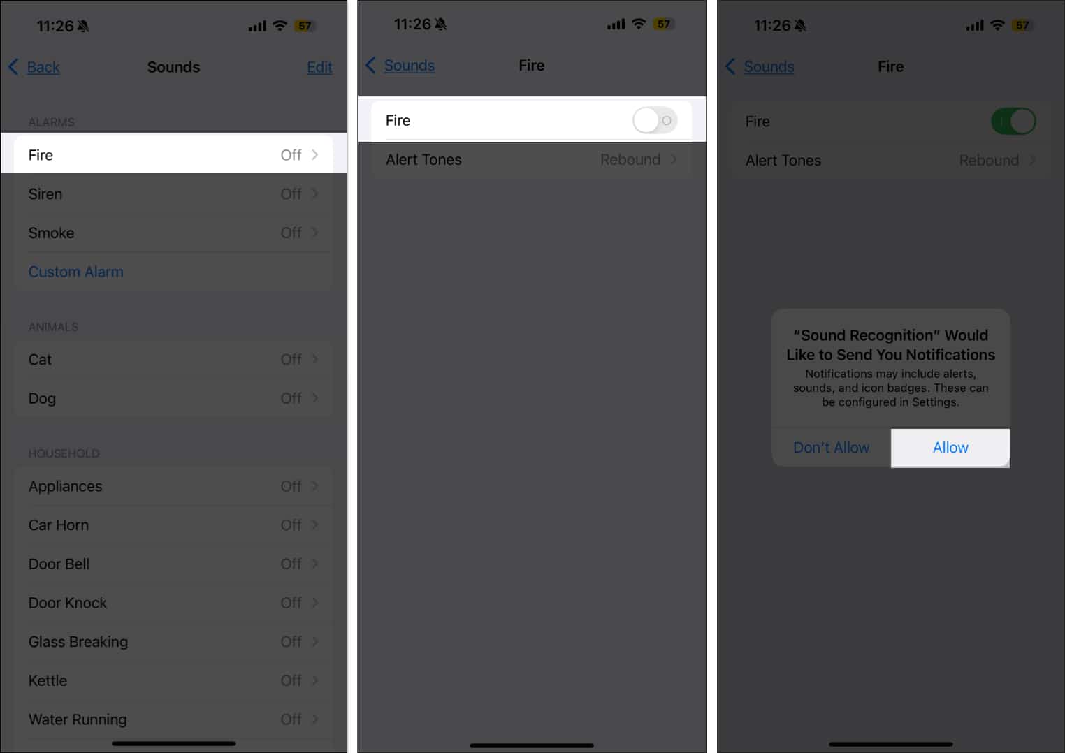 Setting up Sound Recognition to detect alarm sounds and receive notifications.