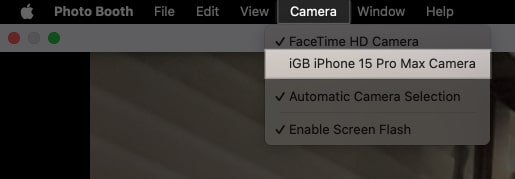 Switching the camera for recording a FaceTime video on a Mac.