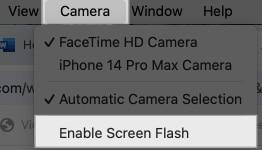 Disabling Screen Flash for Camera Booth.