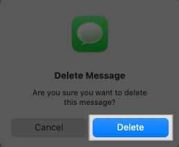 Delete Message confirmation prompt confirming deletion of a message.