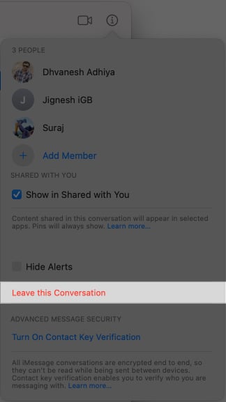 Leaving a group chat on a Mac.