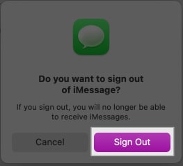 Confirming signing out of iMessage.
