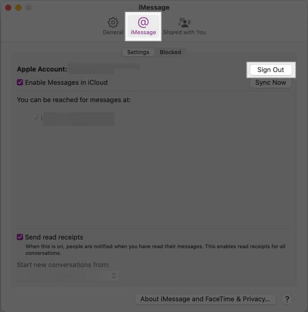 Signing out of iMessage on a Mac.
