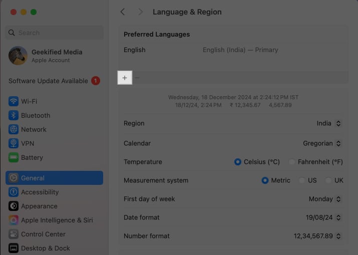 Adding a new language on a Mac.