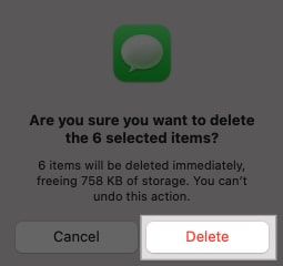 Prompt confirming deletion of message attachments.