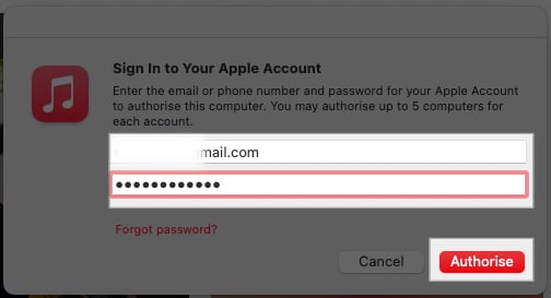 Confirming authorization by entering Apple Account details.