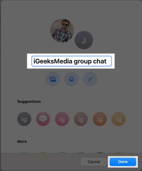 Changing the group name and picture of a group chat.