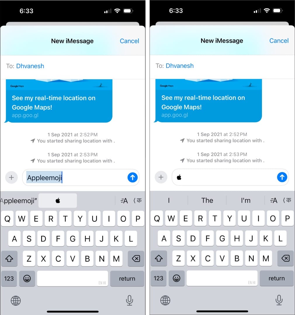 Using Text Replacement to enter Apple logo on an iPhone.