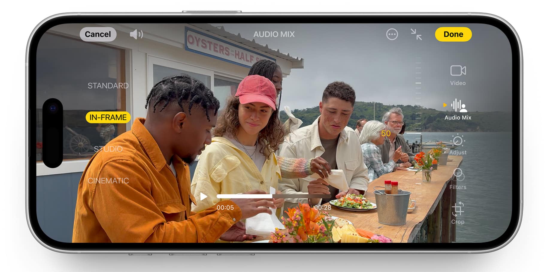 Mix audio while recording video in iPhone 16.