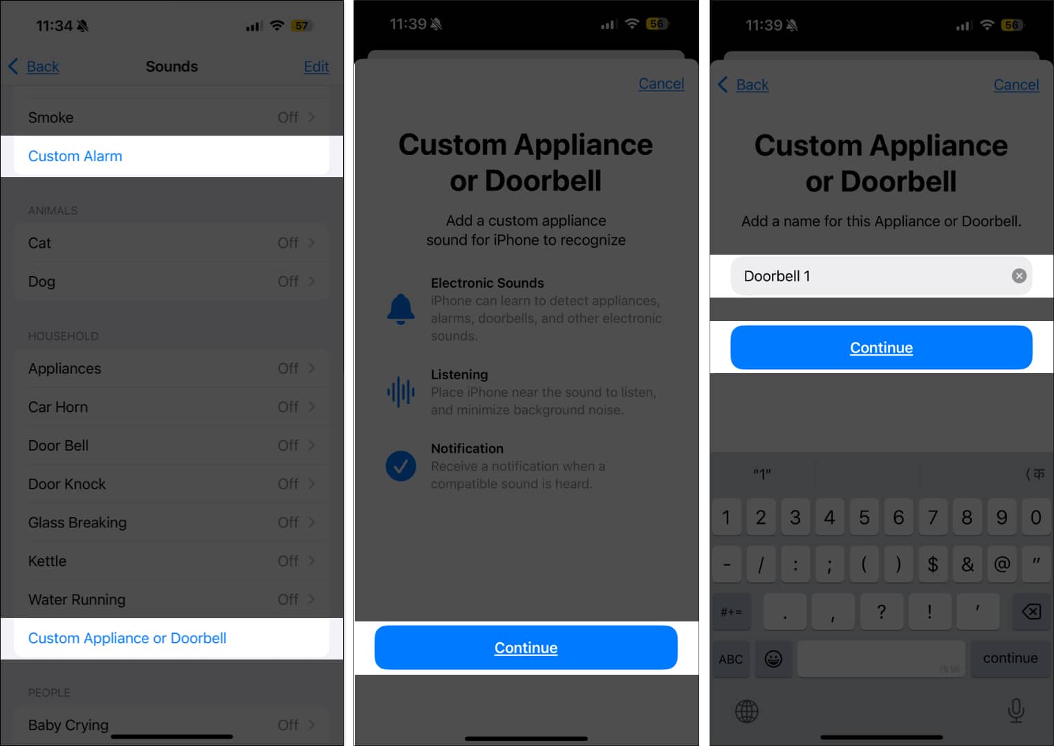 Setting up Sound Recognition to detect custom sound on an iPhone.
