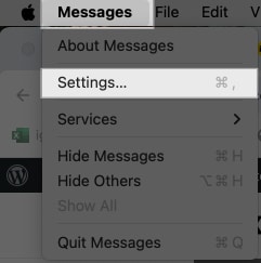 Accessing Messages app settings on a Mac.
