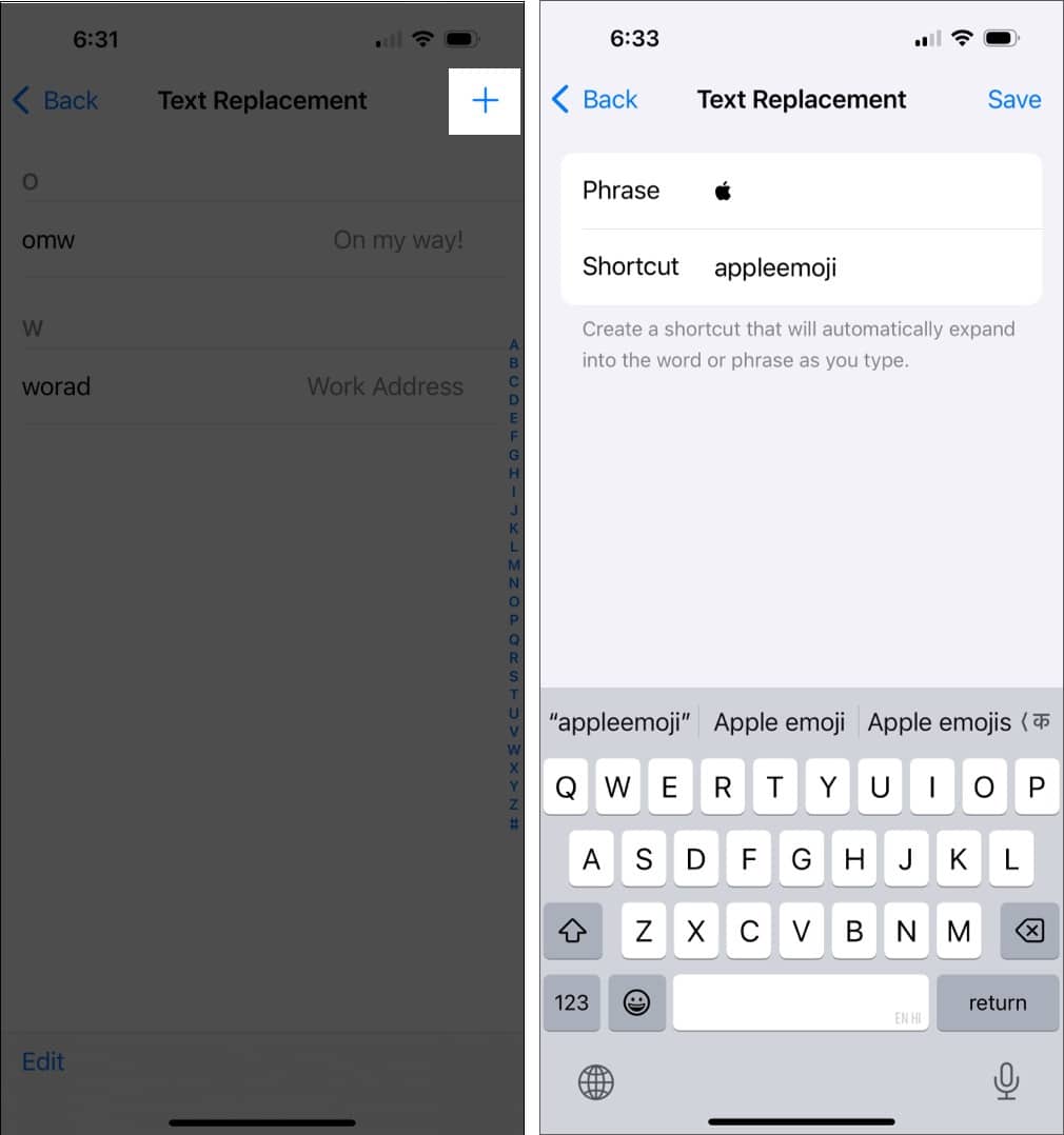 Creating a Text Replacement to enter Apple logo.