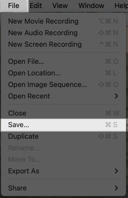 Saving a video recorded in the QuickTime Player app on a Mac.