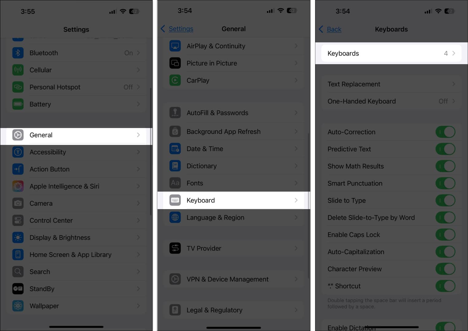Select Keyboards from iPhone General settings.