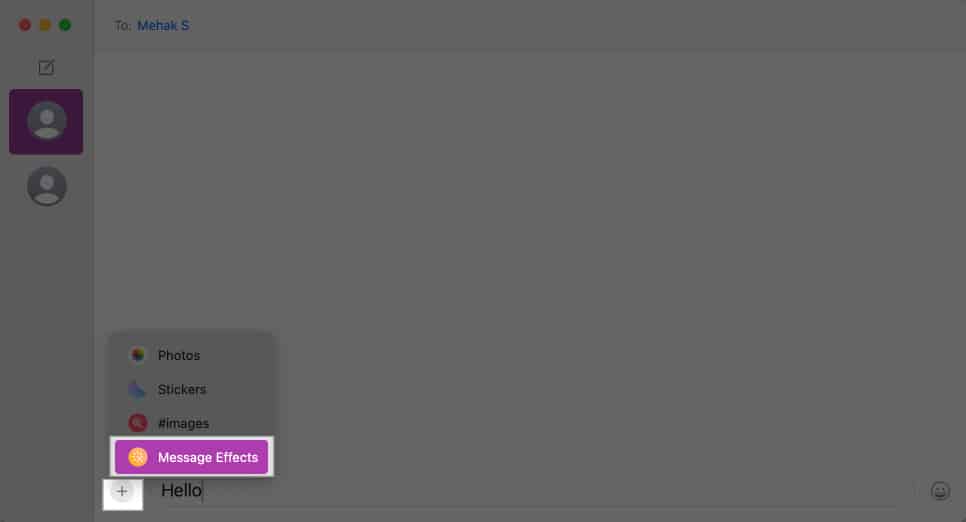 Message Effects option in the macOS Messages app.