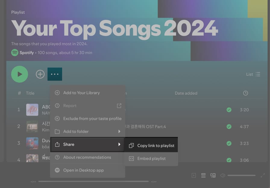 Sharing Your Tops Songs playlist on a Mac.