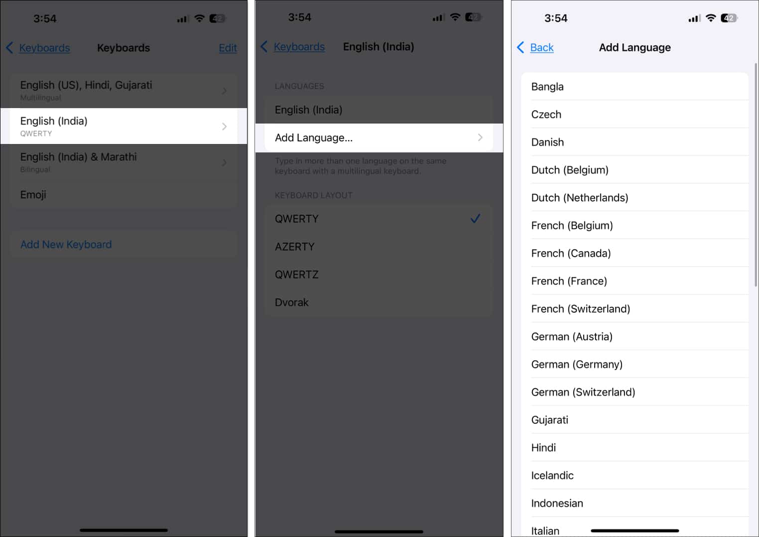 Select keyboard and tap on Add Language on iPhone.
