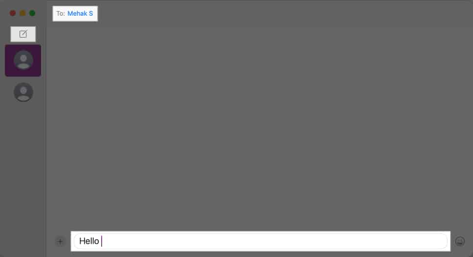 Sending a new message in the Messages app on a Mac.