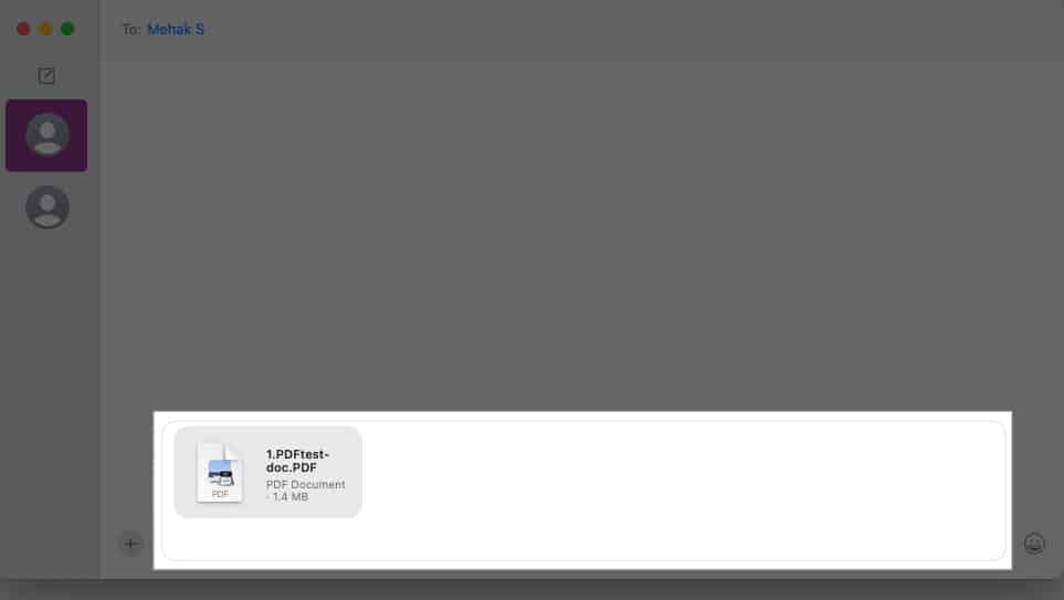 Sending a document in macOS Messages app.