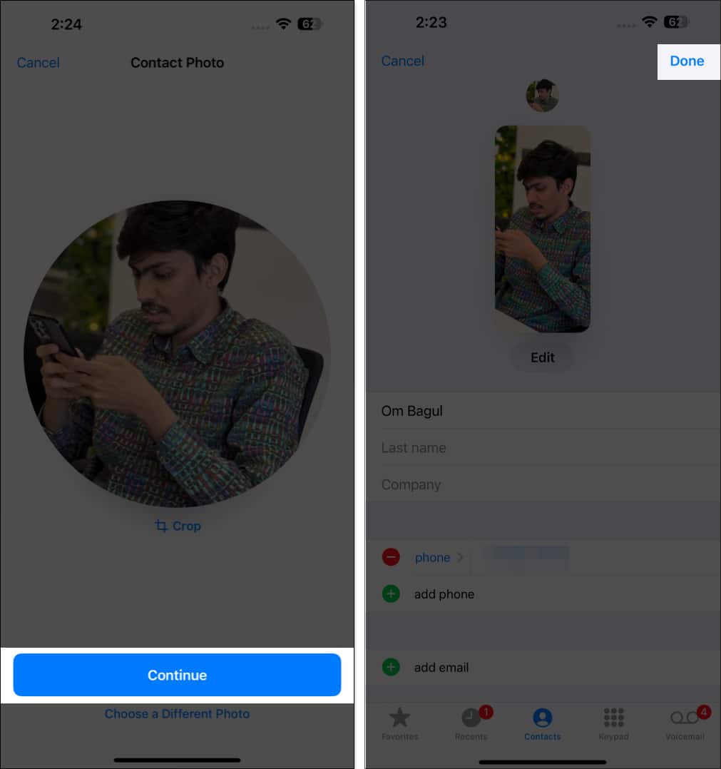 Set Contact Photo and select Done on iPhone.