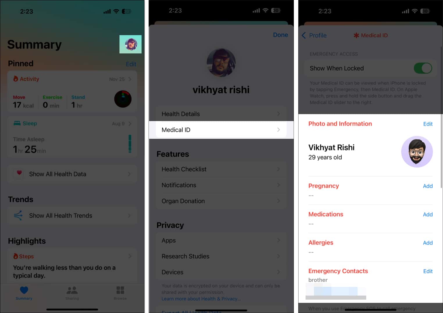 Set up Medical ID on iPhone in Health app.