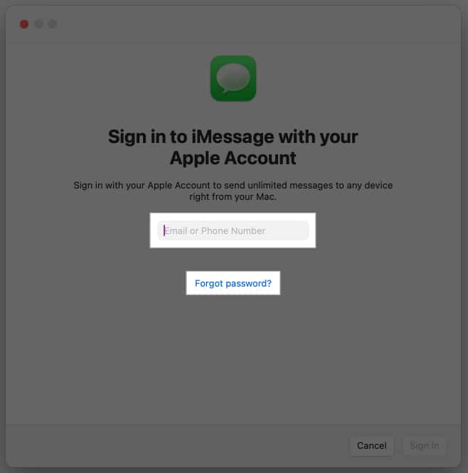 Signing in to iMessage with your Apple Account on a Mac.
