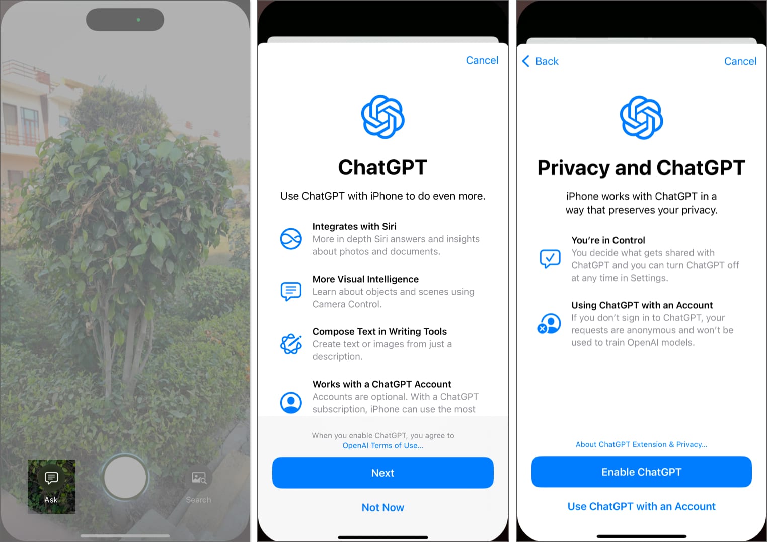 Using the ChatGPT integration with Visual Intelligence.