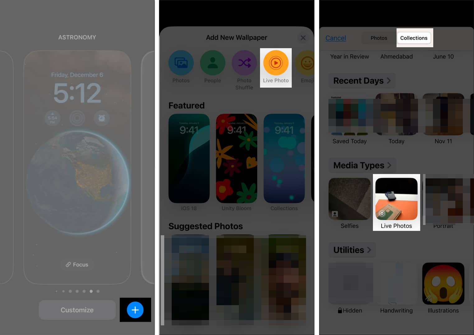 Choosing a Live Photo to use it as a Live Wallpaper on an iPhone.