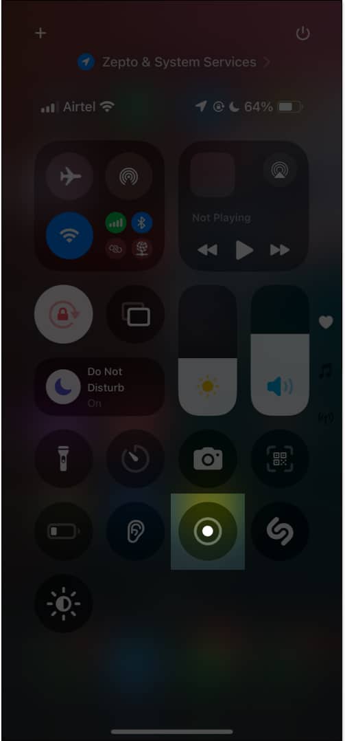 Tap on Record icon in the Control Center.