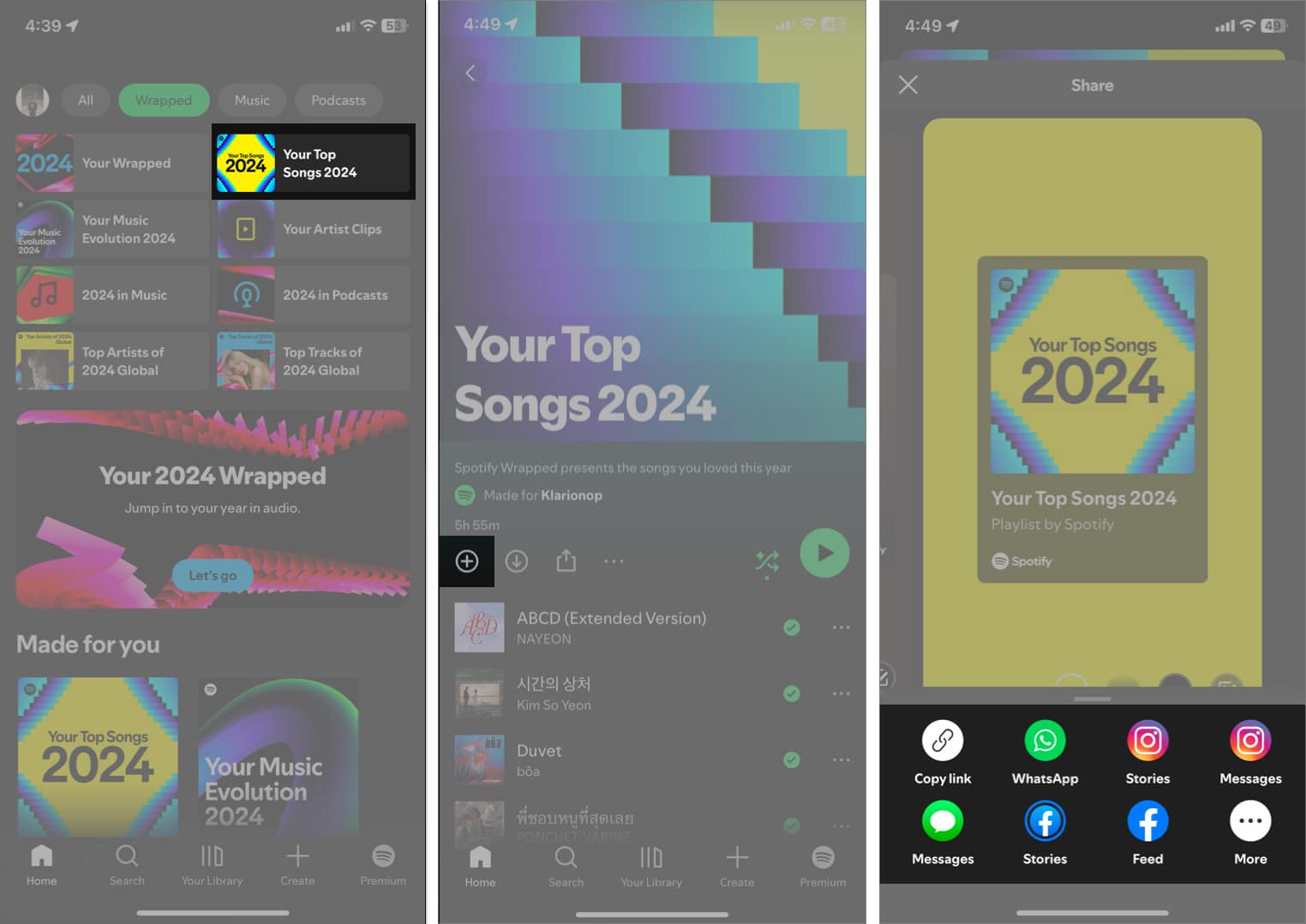 Downloading Top Songs playlist in Spotify app on an iPhone.